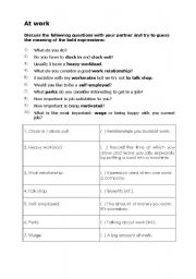 English worksheet: At work - Discussion + Vocabulary
