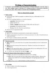 English Worksheet: Writing a Characterization