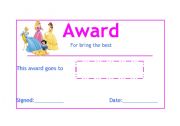 English Worksheet: student award