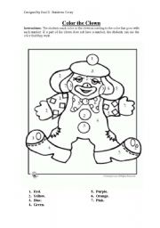 English Worksheet: Clown Color-in