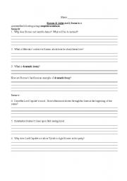 English worksheet: Romeo and Juliet Act 1, scene iv-v  Comprehension Questions