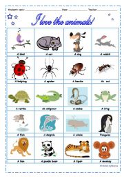 English Worksheet: Animals Picture Dictionary