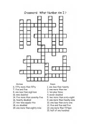 English worksheet: numbers crosswords