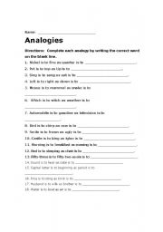 English worksheet: analogies worksheet 1