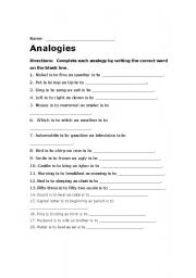 English Worksheet: analogies worksheet 1