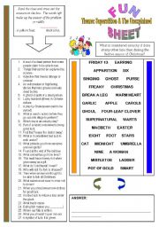 English Worksheet: Fun Sheet Theme: Superstition & The Unexplained