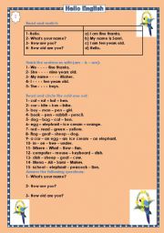 English worksheet:  hello exercise