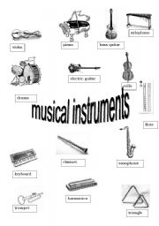 English Worksheet: musical instruments- picture dictionary