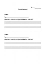 English worksheet: Speeches graphic organizer