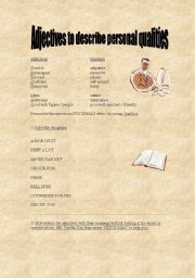 English Worksheet: Adjectives to describe personal qualities