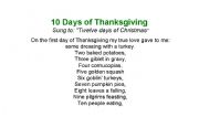 English worksheet: Thanksgiving:  Ten Days of Thanksgiving (page 1 of 2)