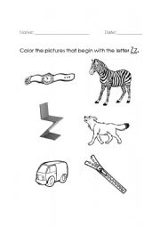 English worksheet: letter Z