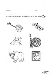 English worksheet: letter y