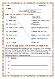 English Worksheet: IDIOMS