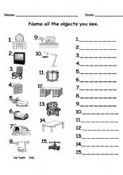 English Worksheet: Name the Furniture and Appliances