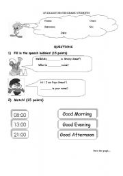 English Worksheet: an exam for fourth grade students