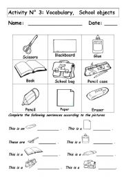 English Worksheet: School Objects