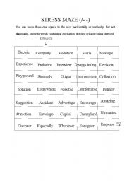 English worksheet: Words containing 3 syllables, and the first syllable being stressed.