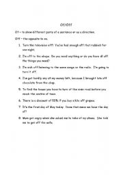English Worksheet: Of and Off