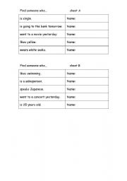 English worksheet: find out someone  who...