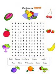 English Worksheet: FRUIT - Wordsearch