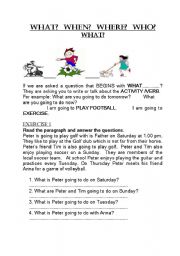 English Worksheet: THE 4 Ws 