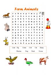 English Worksheet: Farm Animals - Wordsearch