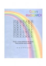 English Worksheet: Colours WordSearch