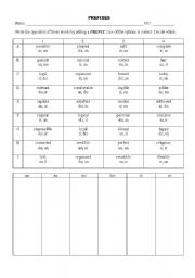 English worksheet: Prefixes