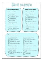 English Worksheet: short answers (be and do)