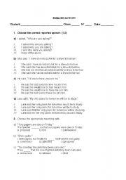 English Worksheet: Reported Speech test