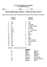 English worksheet: Prefix and suffix