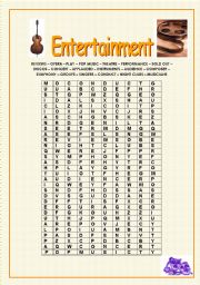 English Worksheet: Word Search - Entertainment