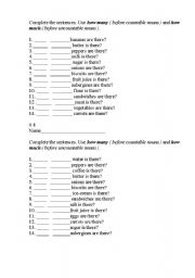 English Worksheet: Use how many/  how much 