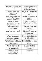 English worksheet: Getting to know you speaking match up