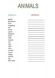 English worksheet: Vocabular: animals 1