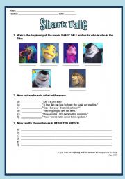 English Worksheet: Reported Speech with Cartoon - Shark Tale