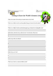 English Worksheet: Getting to Know the Worlds Greatest Artists Worksheet