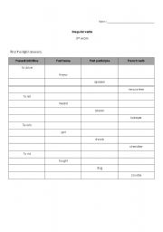 English Worksheet: Irregular verbs 3rd exam