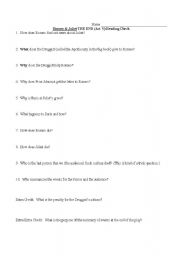 English worksheet: Romeo and Juliet Act 5 Comprehension Questions