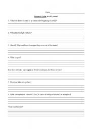 English worksheet: Romeo and Juliet Act 3, scene i  Comprehension Questions