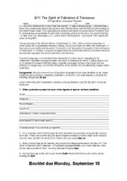 English Worksheet: 9/11 Writing Activity