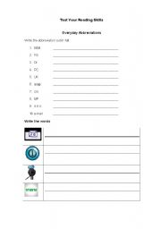 English worksheet: Everyday Abbreviations