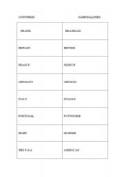 English worksheet: countries and nationalities