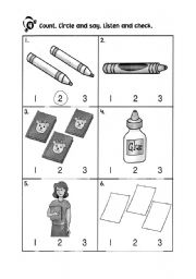 English worksheet: Numbers 1 to 3