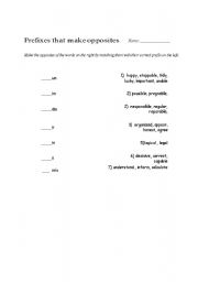 English Worksheet: negative prefixes