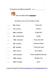 English worksheet: Common prefixes match