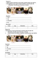 English worksheet: Pairwork introductions