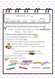 English Worksheet: English work - countable and uncountable nouns