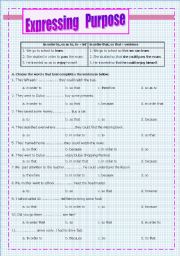 English Worksheet: Expressing   Purpose